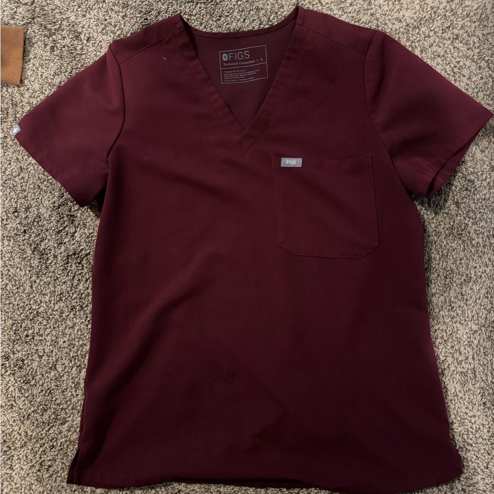 Figs Maroon V-Neck Scrub Top